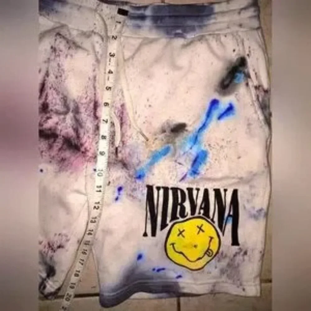 New Galaxy Swirl Tie-Dye One-of-a-Kind NIRVANA Designer Streetwear Shorts L mens